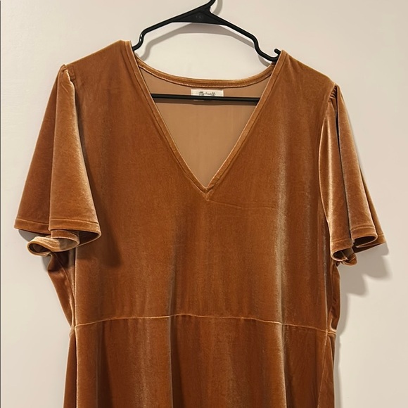Madewell Velvet V-Neck Flutter-Sleeve Dress Golden Pecan Size XXL - Picture 3 of 7